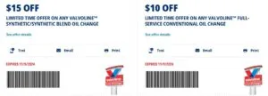 Valvoline oil change coupons